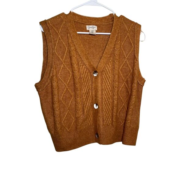 Jessica Simpson Sweater Women's XL Brown Chunky Knit Vest Cable Sleeveless - Picture 1 of 10